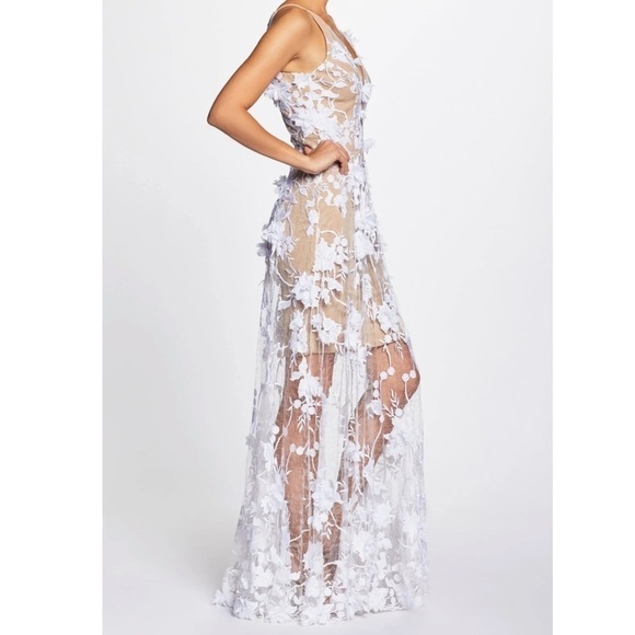 Dress the Population Sidney Floral Appliqué Illusion Sheer Gown White/Nude M - Picture 2 of 13